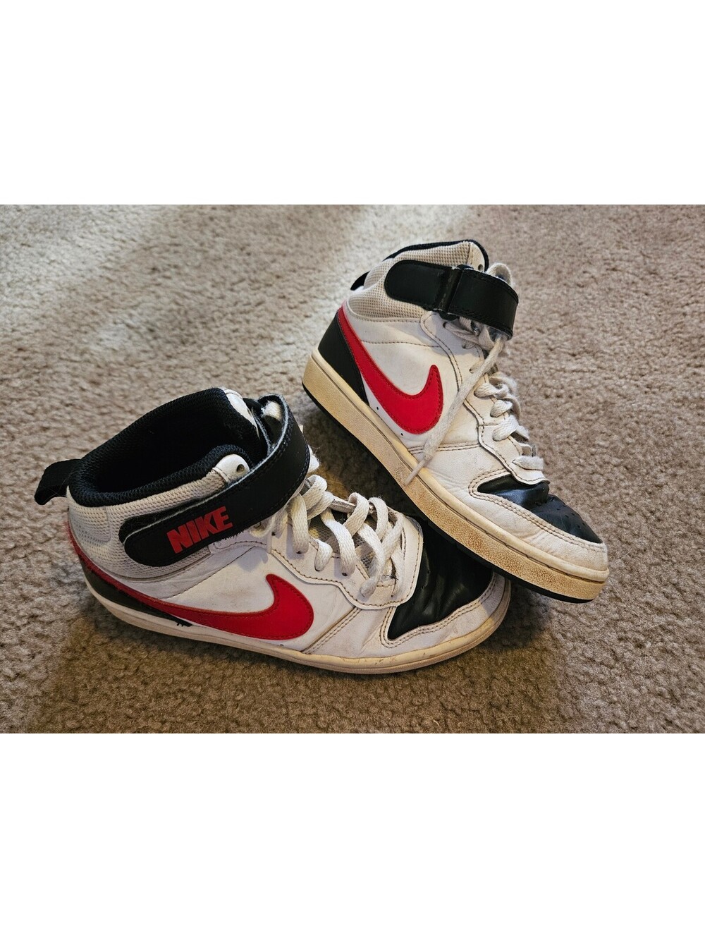 Nike High-Top Sneakers with Red Swoosh and Black Accents Boys Size 4Y